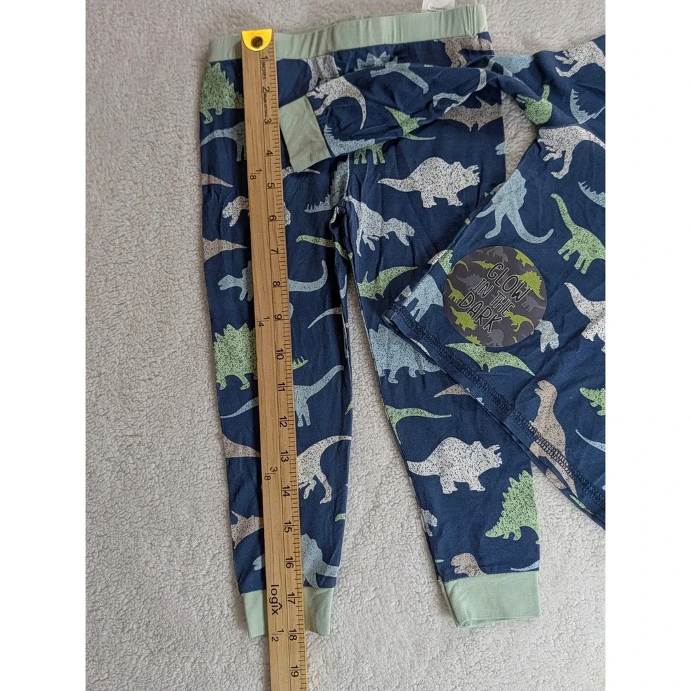 Mud Pie Toddler Boys Glow in the Dark Dinosaur Bamboo Henley Pajama Set 24M/2T